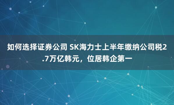 如何选择证券公司 SK海力士上半年缴纳公司税2.7万亿韩元，位居韩企第一